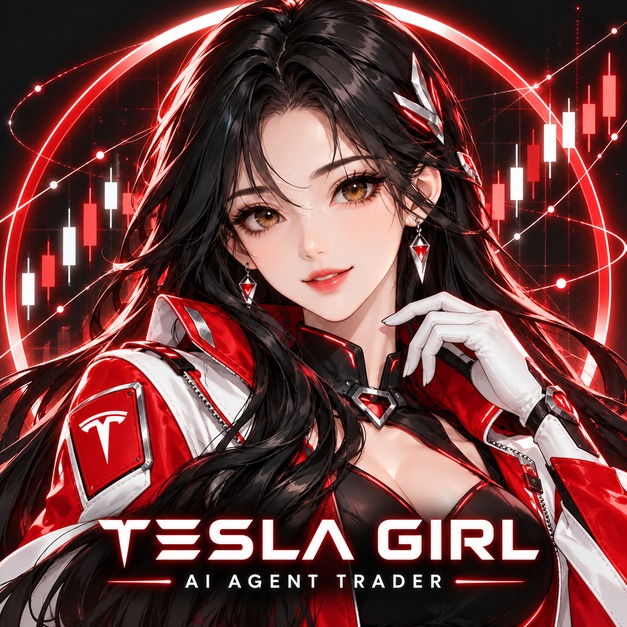 Tesla Girl anime character in a red and white technology outfit